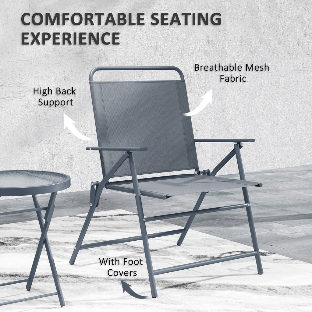 3 Pieces Outdoor Bistro Set, Folding Patio Table and Chairs with Tempered Glass Tabletop for Garden, Deck & Backyard