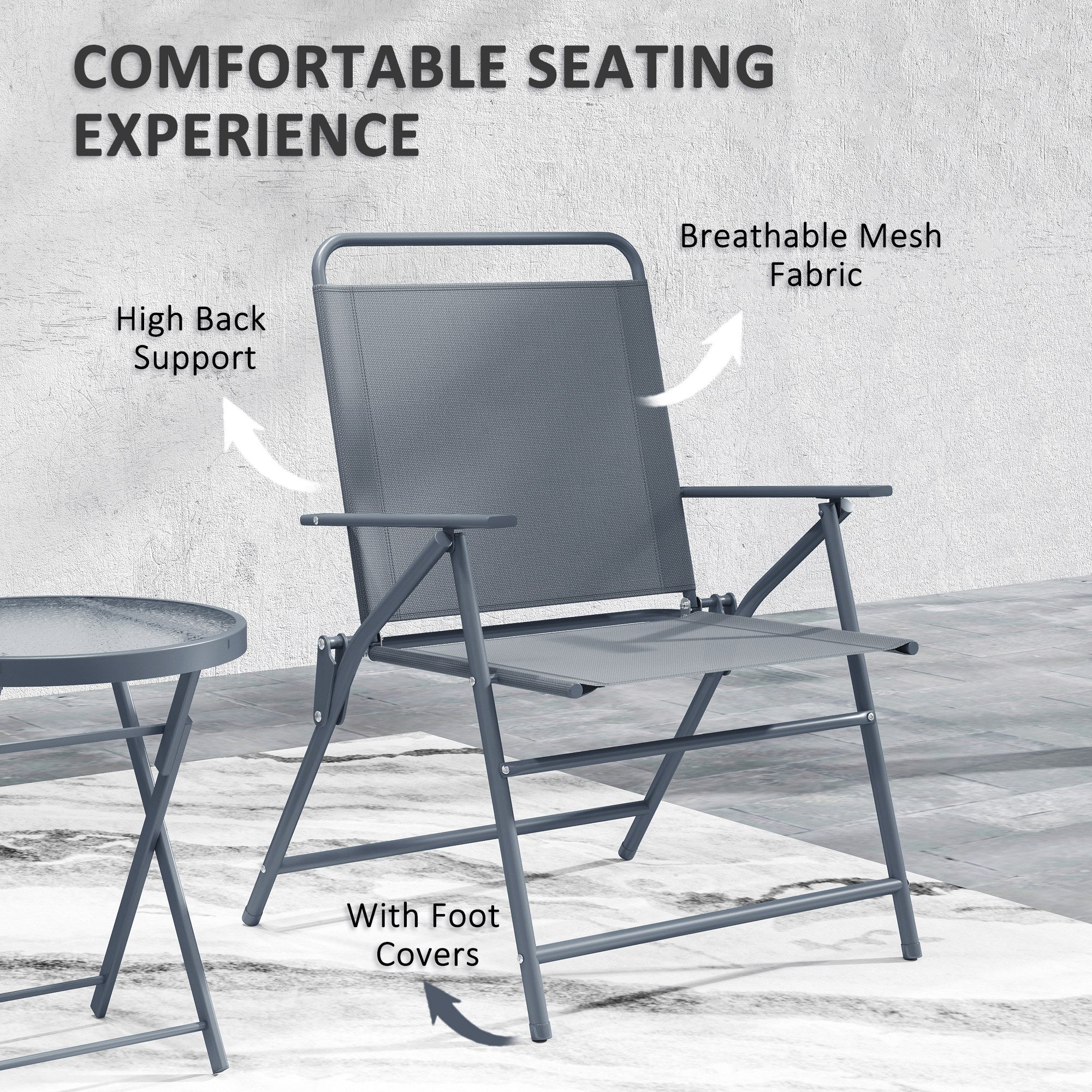 3 Pieces Outdoor Bistro Set, Folding Patio Table and Chairs with Tempered Glass Tabletop for Garden, Deck & Backyard