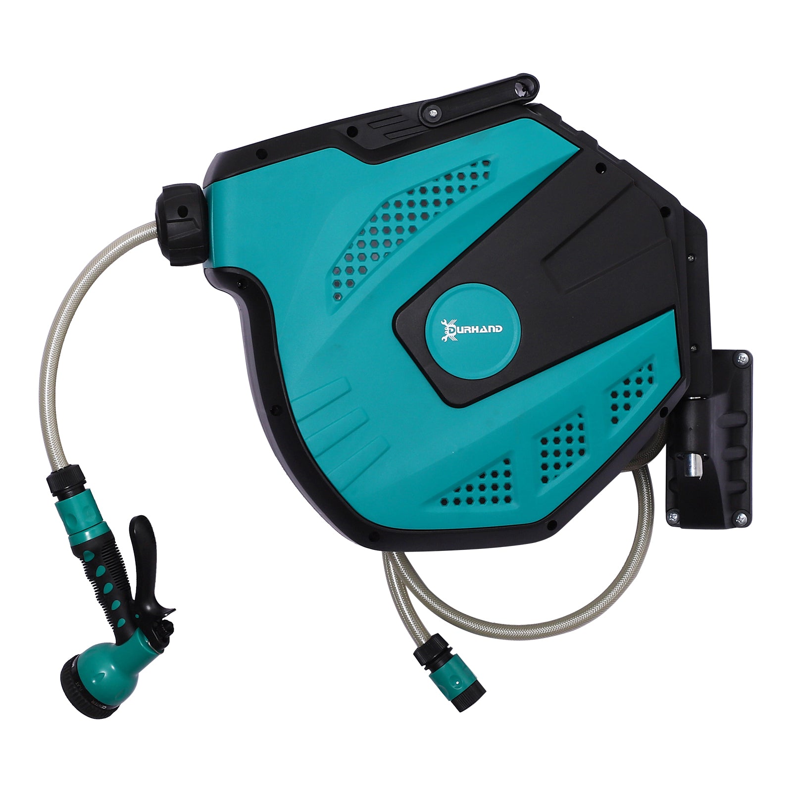 Retractable Garden Hose Reel 1/2" x 49 ft Wall Mounted with Automatic Rewind, 180Â° Swivel Bracket, Any Length Lock, 7 Pattern Hose Nozzle
