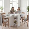 Extendable Dining Table, Collapsible Folding Table w/ 2-tier Shelves and Rolling Casters, White
