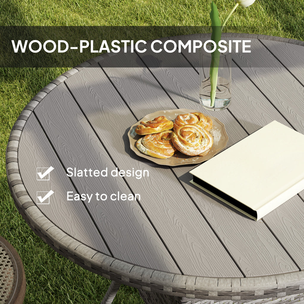 35.4" Outdoor Wicker Dining Table, PE Rattan Patio Furniture with Wood-plastic Composite Top, Grey