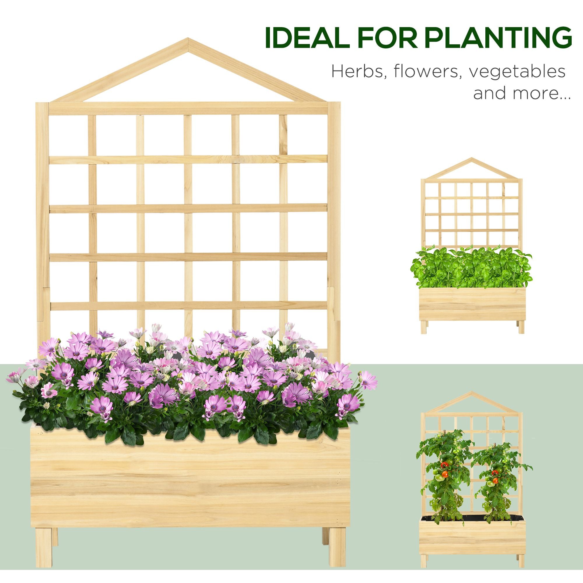 Distressed Wood Planter Box with Trellis, Raised Garden Bed for Outdoor Plants Flowers Herbs, Natural