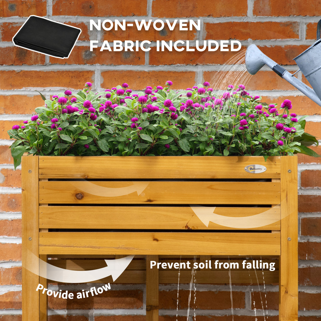 Raised Garden Bed with Folding Side Table, Elevated Wood Planter Box for Flowers and Vegetables, Use for Patio, Balcony
