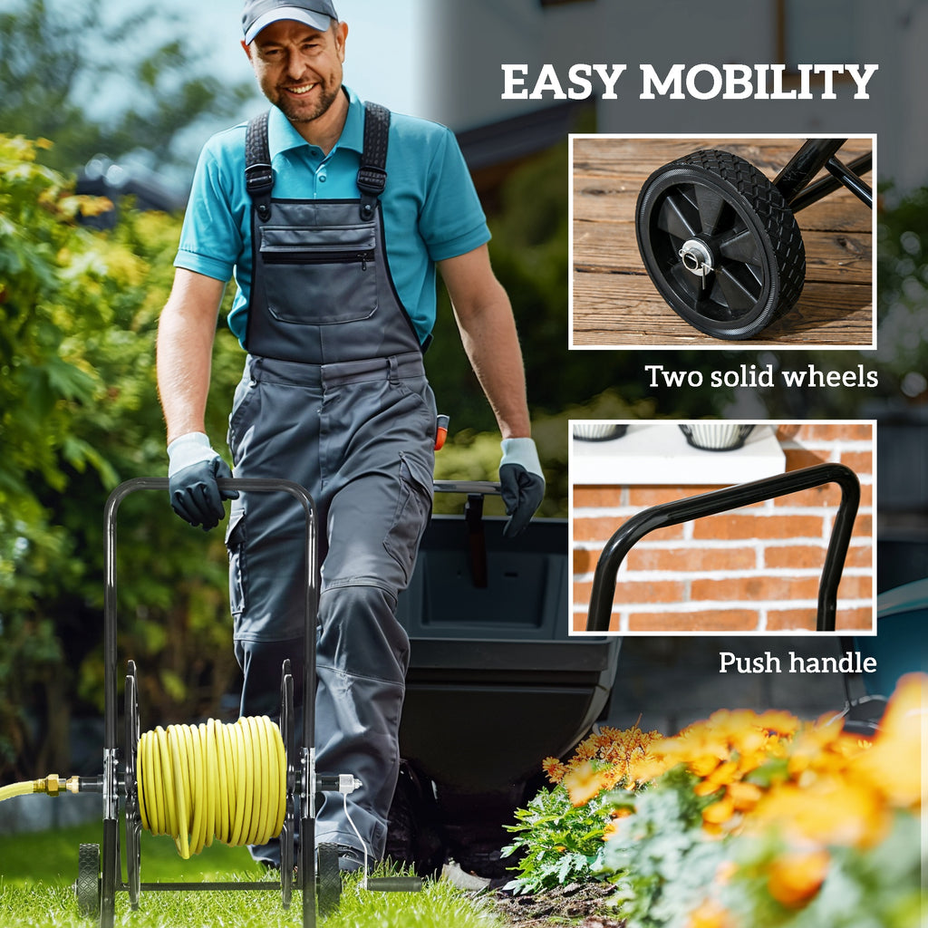 98 ft of 5/8" Hose Reel Cart (Hose Not Included), Garden Water Hose Carts with Wheels for Yard, Lawn, Black