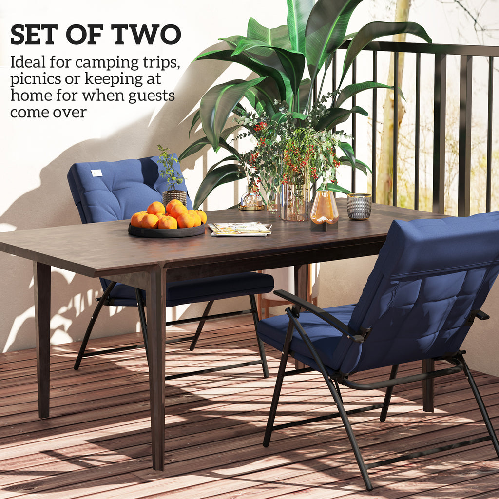 Set of 2 Outdoor Folding Chairs with Adjustable Backrest, Padded Camping Chairs for Outdoor Events, Blue