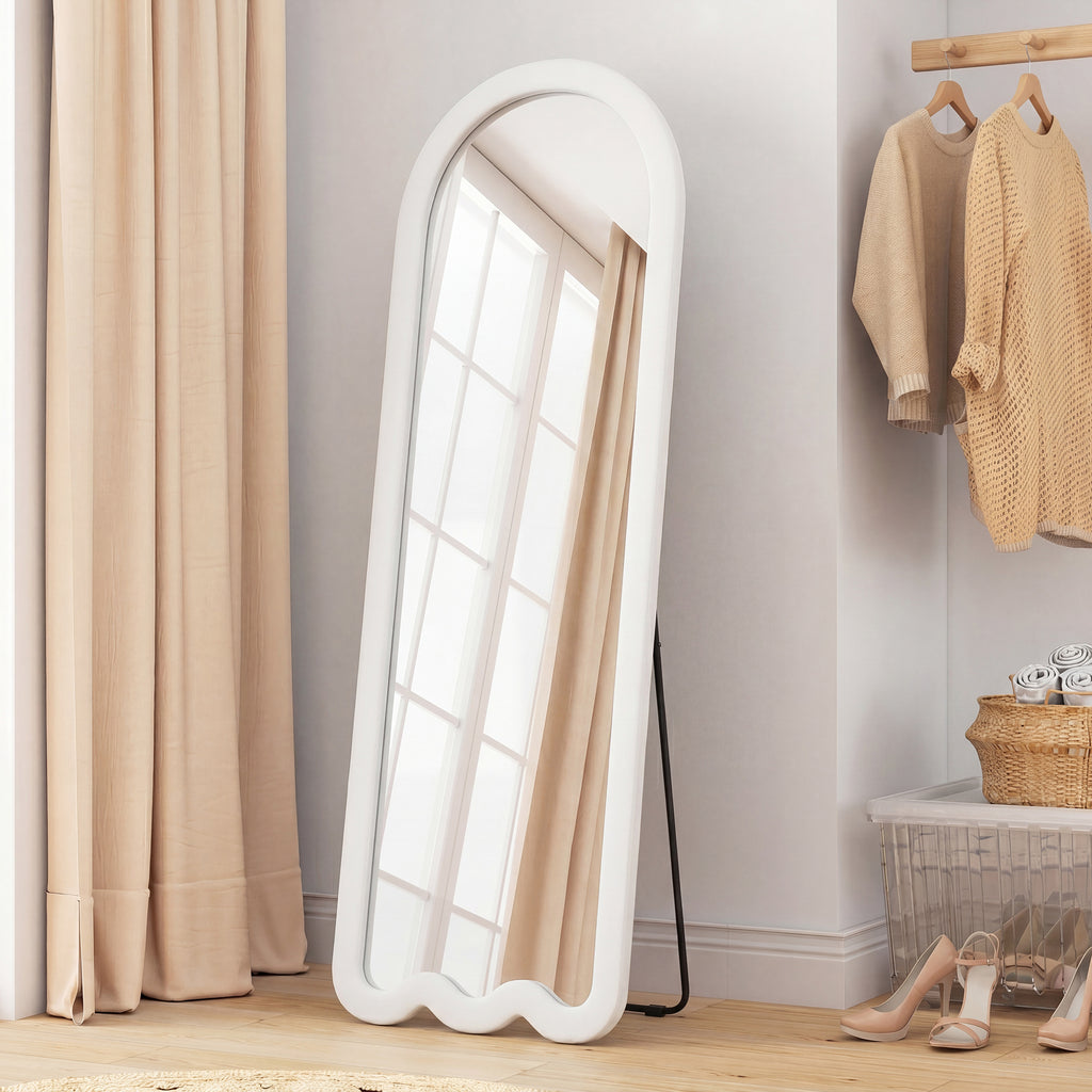 64" x 24" Full Length Mirror, Floor Mirror Hanging or Wall Mount, with Arched Wavy Bottom Velvet Frame for Bedroom
