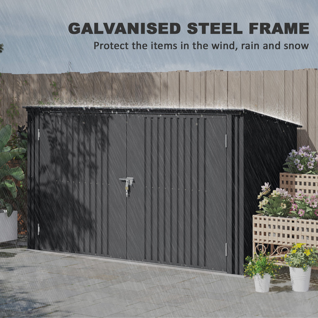 7.6 x 3.4ft Outdoor Storage Shed, Triple Garbage Bin Shed Organizer with Lockable Double Doors and Openable Lid