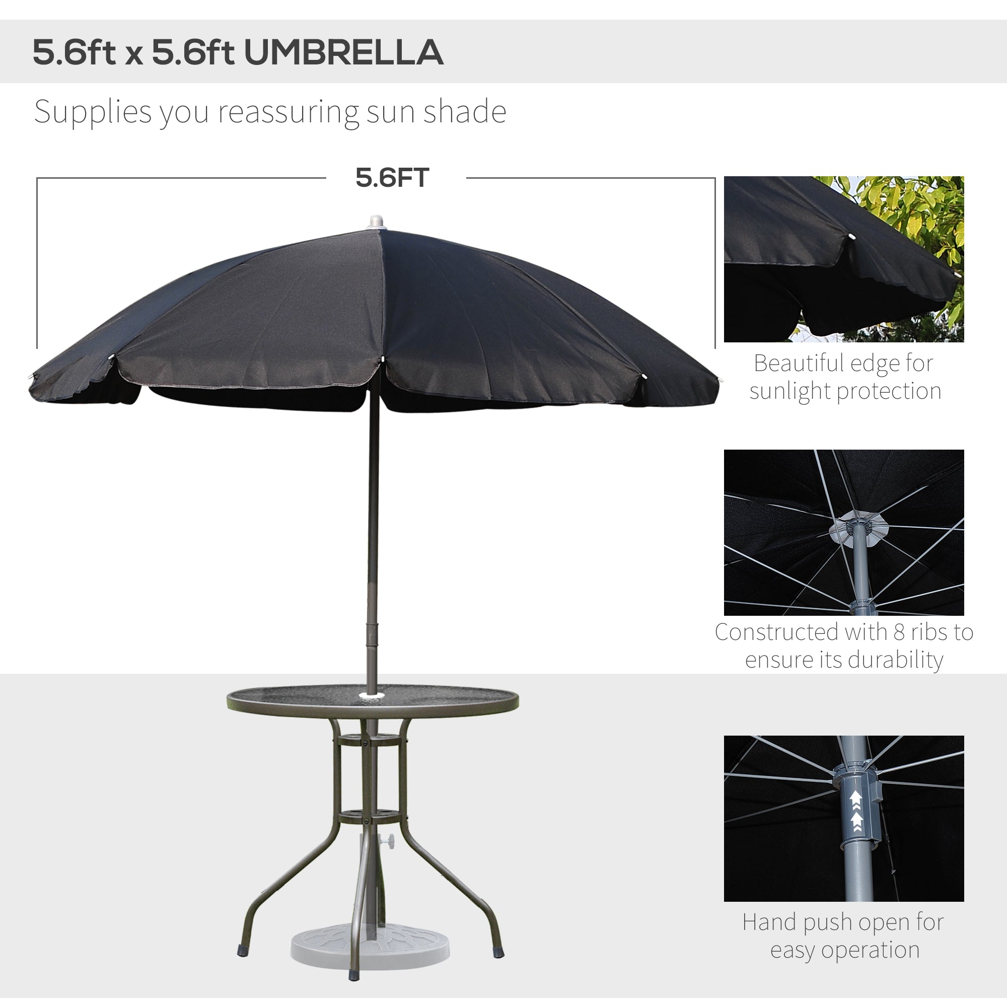 6 Pieces Outdoor Dining Set for 4 with Umbrella Patio Outdoor Furniture Set with Round Table 4 Folding Chairs Black