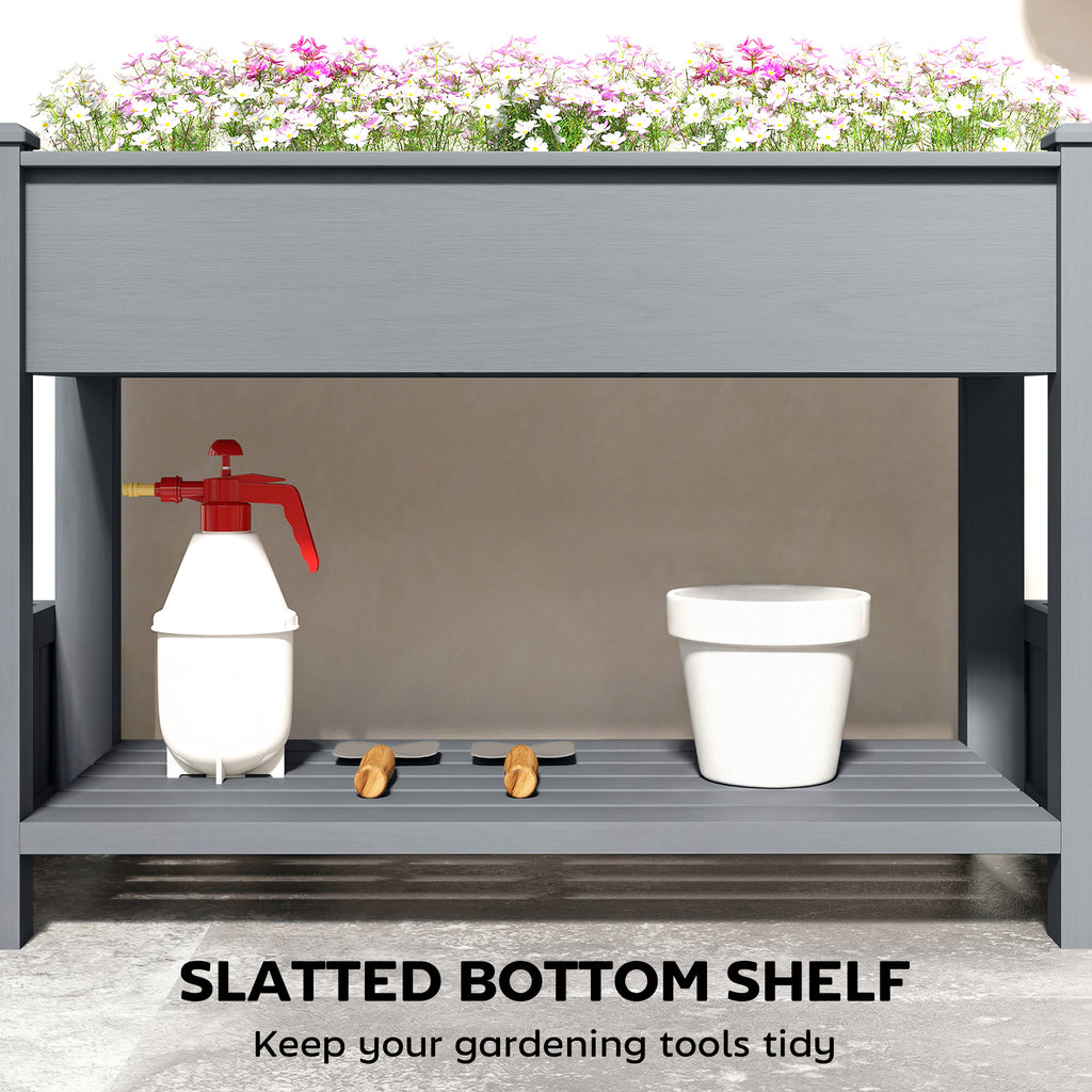 Wooden Raised Garden Bed with 2 Foldable Side Pots, Raised Planter with Storage Shelf and Drainage Holes