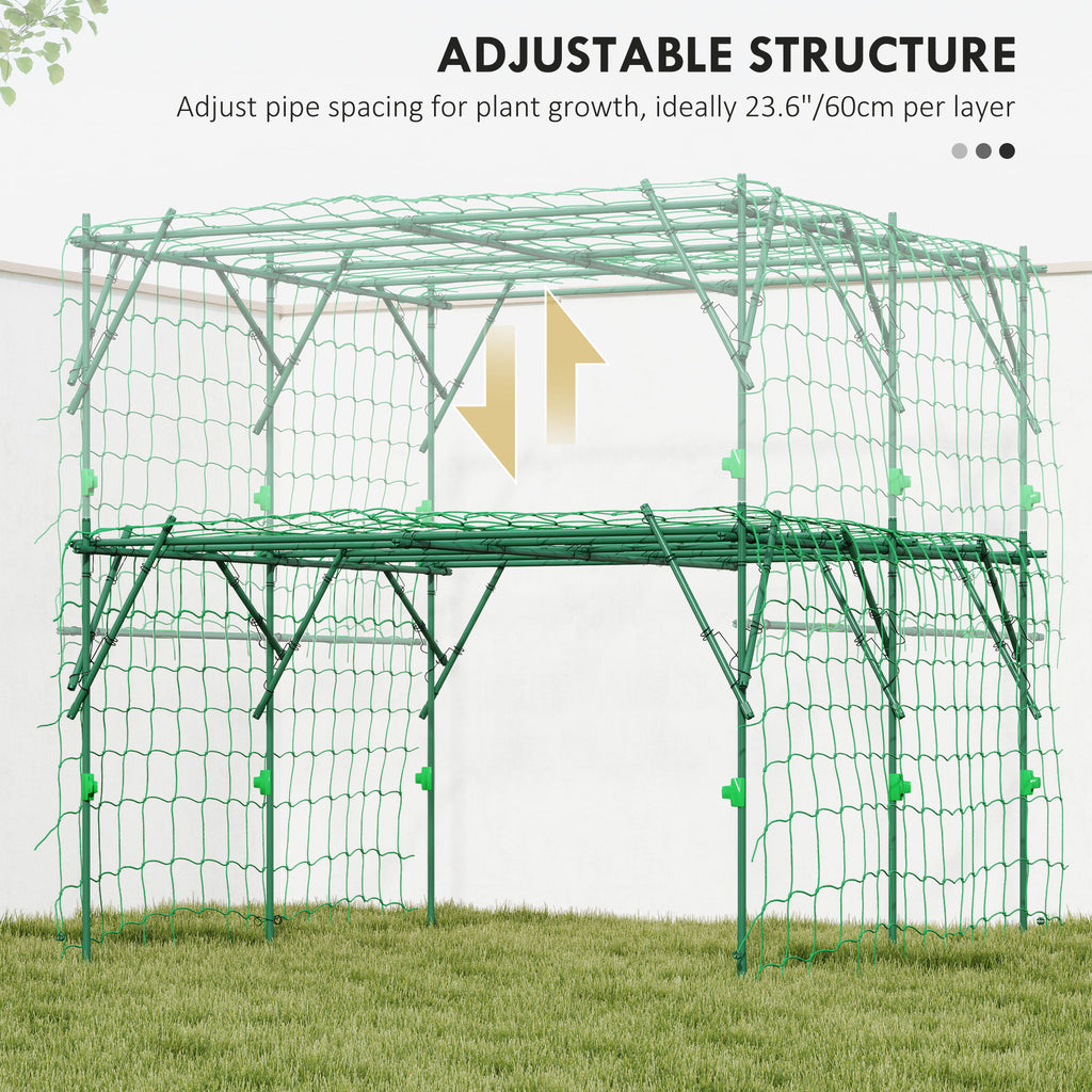 Garden Arch Cucumber Trellis for Climbing Plants, 7.3 FT Tall Metal Plant Trellis Support with Climbing Net, Green