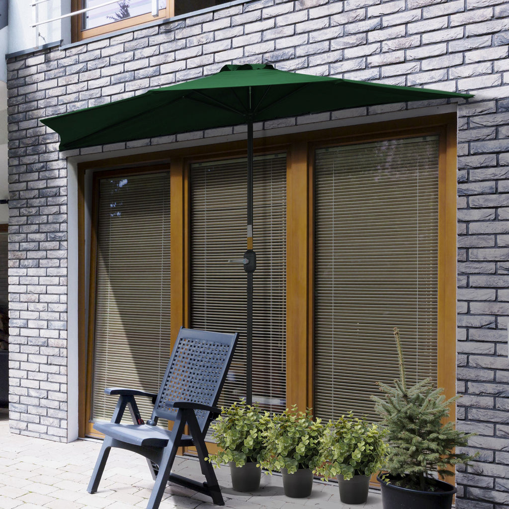 9.8ft Half Umbrella Semi Round Patio Parasol with Crank Handle, Top Vent for Garden, Balcony- NO BASE INCLUDED, Green