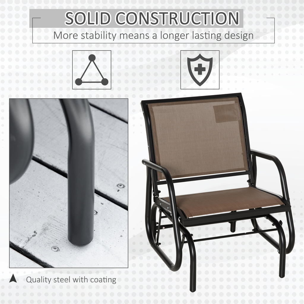 Patio Glider Outdoor Glider Chair with Breathable Mesh Seat & Backrest, Armrests and Metal Frame, Brown