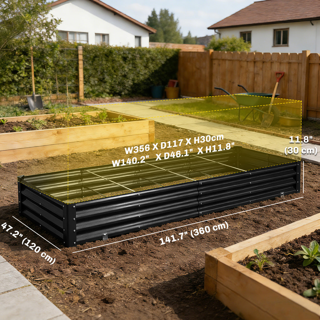 12 x 4 x 1ft Galvanized Raised Garden Bed, Reinforced Outdoor Planter Box with Open Bottom, Black