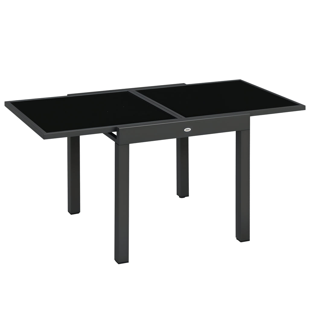 63" Extendable Outdoor Dining Table Patio Table with Aluminum Frame and Tempered Glass Tabletop, Black