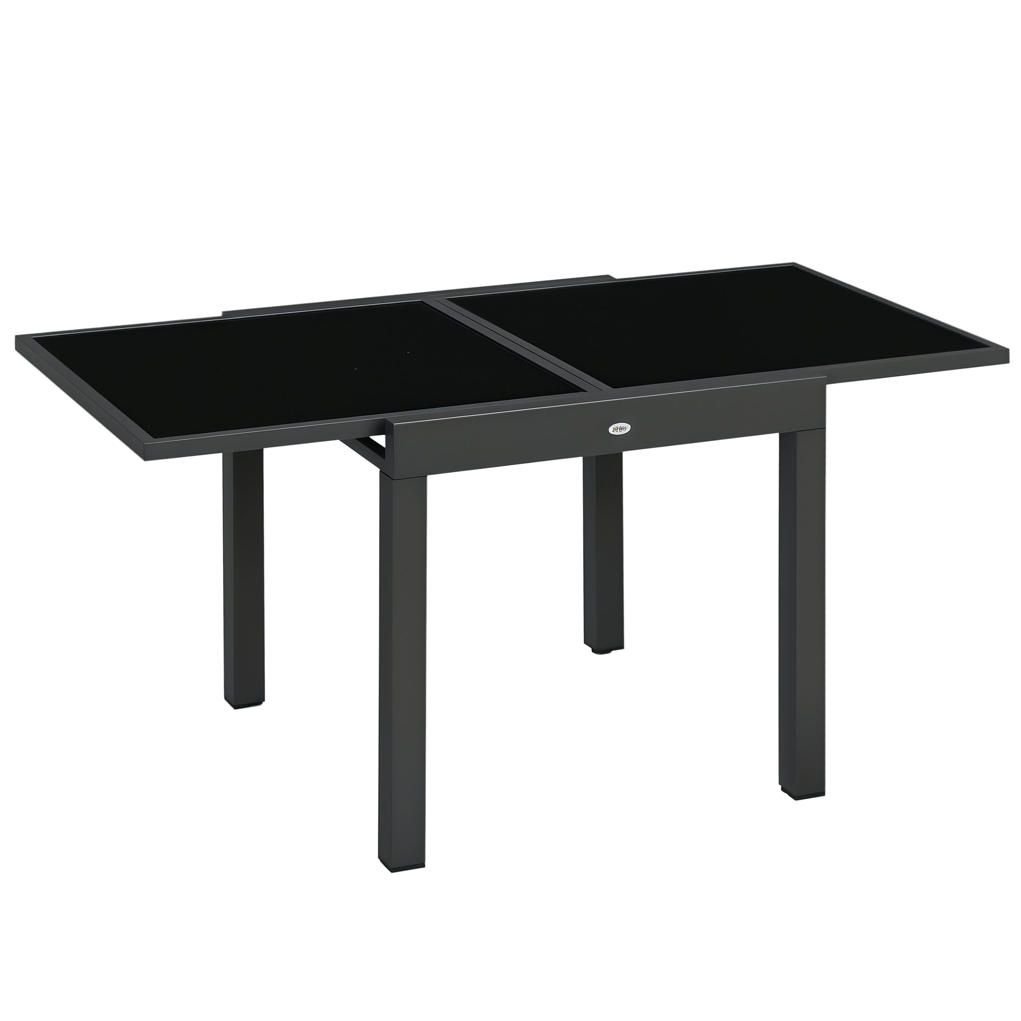 63" Extendable Outdoor Dining Table Patio Table with Aluminum Frame and Tempered Glass Tabletop, Black