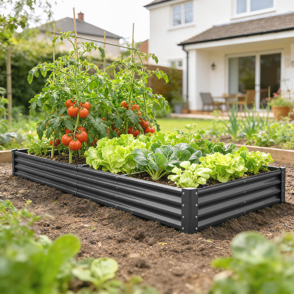 12 x 4 x 1ft Galvanized Raised Garden Bed, Reinforced Outdoor Planter Box with Open Bottom, Dark Grey