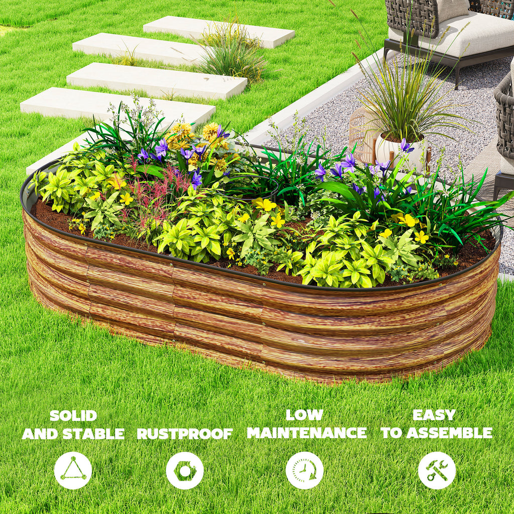 5' x 3' x 1' Large Outdoor Planter Box, Galvanized Raised Garden Bed with Metal Plant Stake, Brown Wood Effect