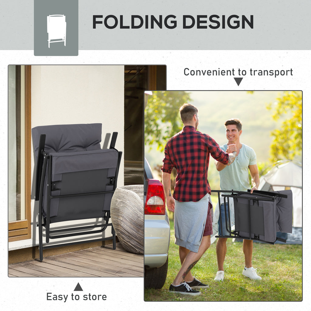 Set of 2 Outdoor Folding Chairs with Adjustable Backrest, Padded Camping Chairs for Outdoor Events, Grey