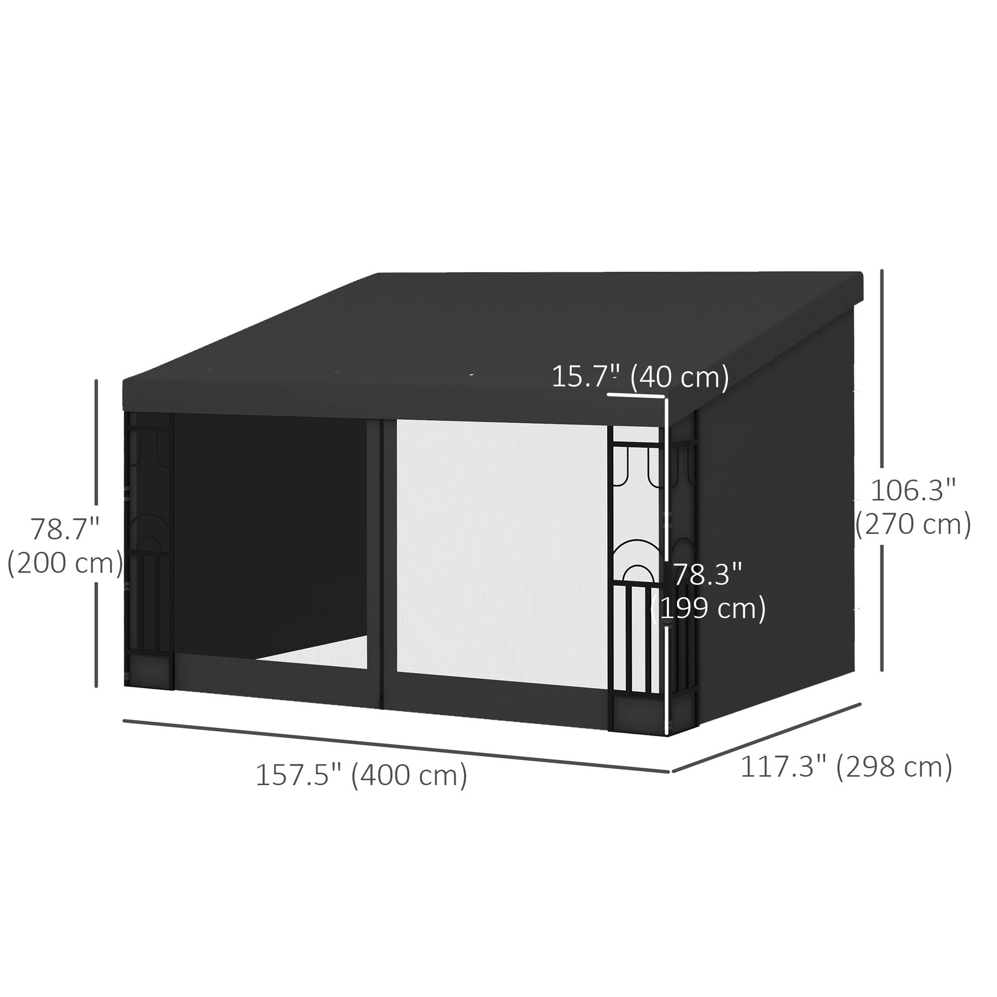 10' x 13' Outdoor Pergola, Wall Mounted Hardtop Lean-to Gazebo with 2 Curtains and 2 Nettings, UV Resistant, for Patio, Deck, Dark Grey