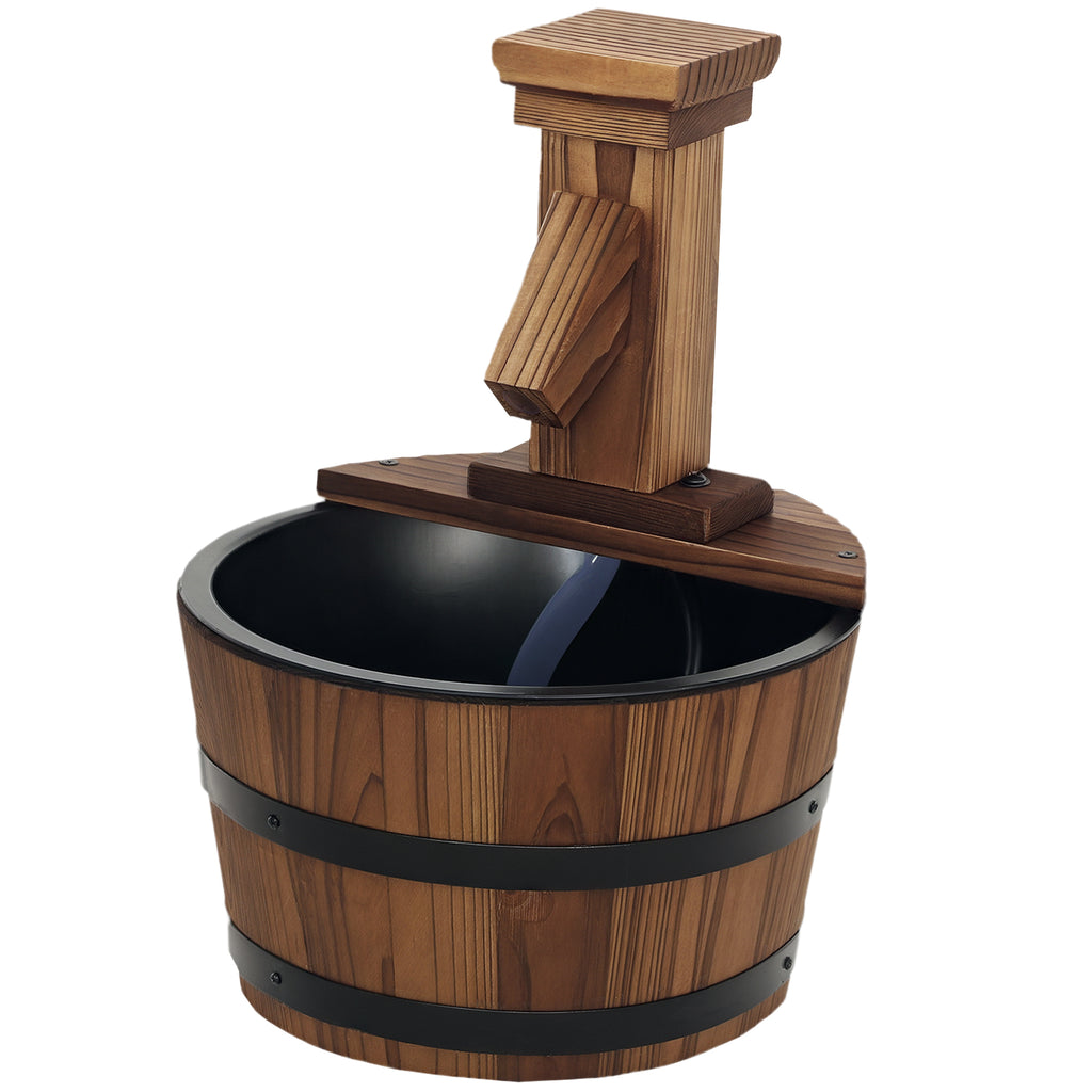 Outdoor Waterfall Fountain, Garden Wood Barrel, Carbonized