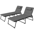 Folding Chaise Lounge Chair Set of 2, Reclining Outdoor Lounge Chair Set with Quick Drying Pad Headrest Side Pocket, Tanning Chair Set for Beach Garden Pool, Light Grey