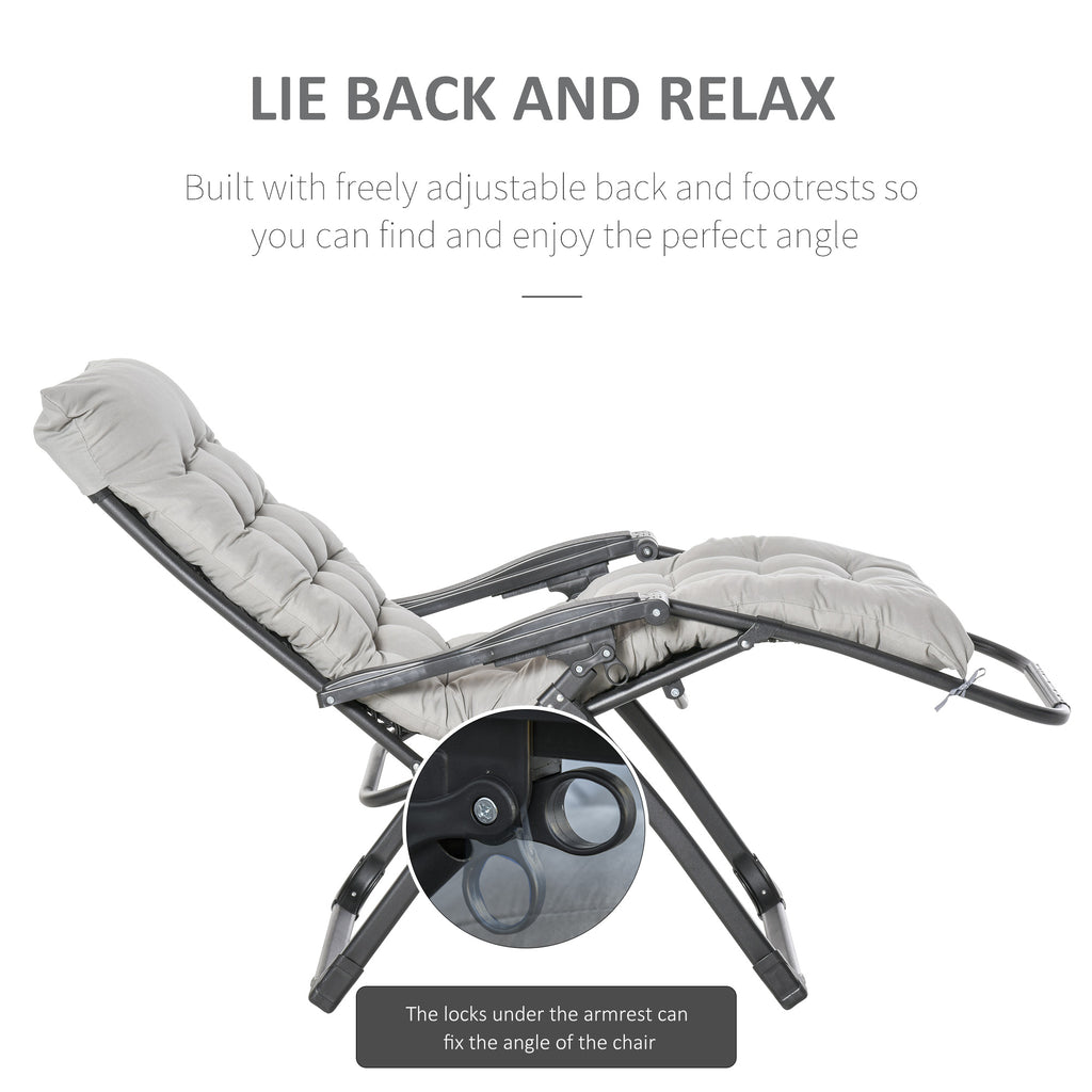 Reclining Zero Gravity Chair with Adjustable Backrest, Folding Garden Sun Lounger, Outdoor Recliner with Removable Cushion and Headrest, Light Grey