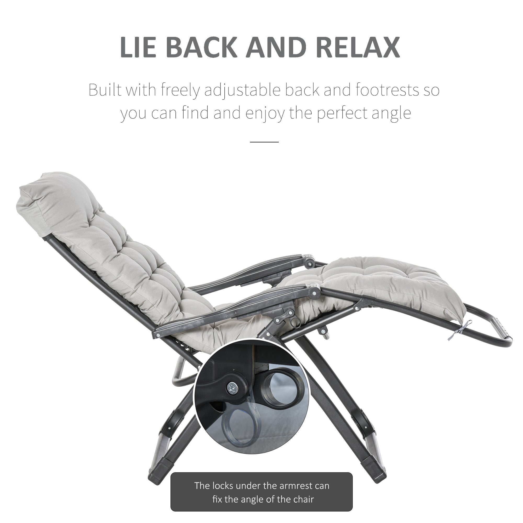 Reclining Zero Gravity Chair with Adjustable Backrest, Folding Garden Sun Lounger, Outdoor Recliner with Removable Cushion and Headrest, Light Grey
