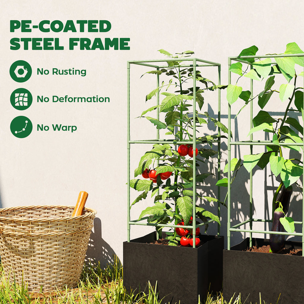 3 Packs Tomato Cages with 13.5 Gallon Grow Bags, Adjustable Square Plant Support Trellis