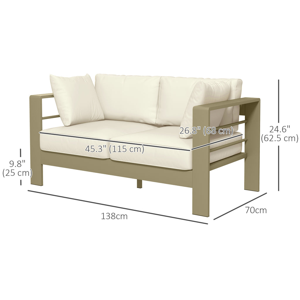 Patio Loveseat, Outdoor Seating for 2, Garden Sofa with Cushions, Wide Armrests, 54.3"x27.6"x24.6", Cream White