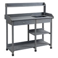 Potting Bench Table Garden Work Bench Workstation with Drawer, Removable Sink, Storage Shelves and Hooks for Patio, Courtyards, Balcony