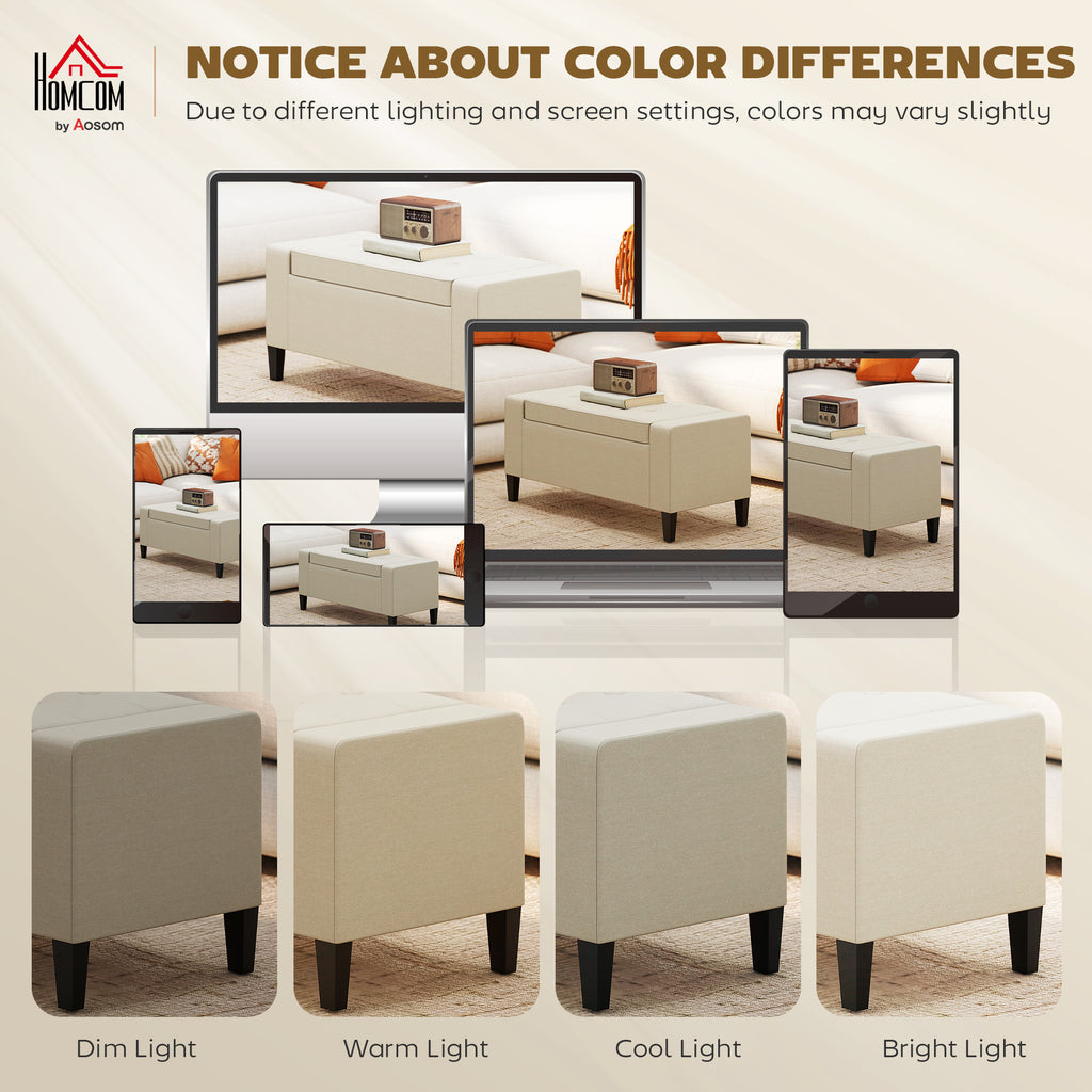 36" Storage Ottoman Bench, Linen-Look Fabric End of Bed Bench with Solid Wood Frame and Legs, Tufted Storage Chest, Footrest for Living Room, Bedroom, Entryway, Beige