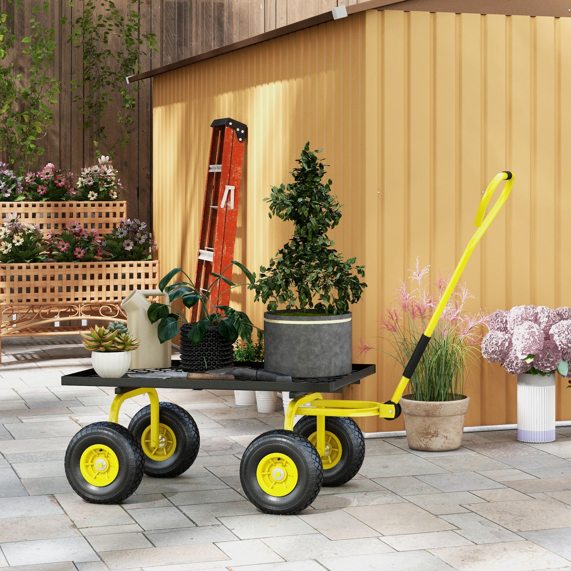 Heavy Duty Garden Wagon Cart with 10" Wheels, 330 lbs Capacity, for Garden, Beach, Lawn, Yellow
