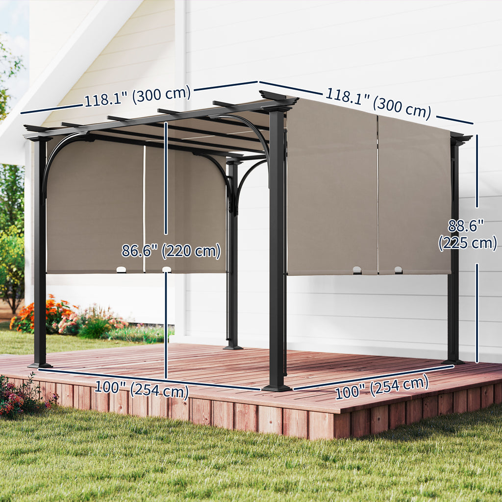 10' x 10' Outdoor Pergola Patio Gazebo Canopy Sun Shelter, Steel Frame, Beige