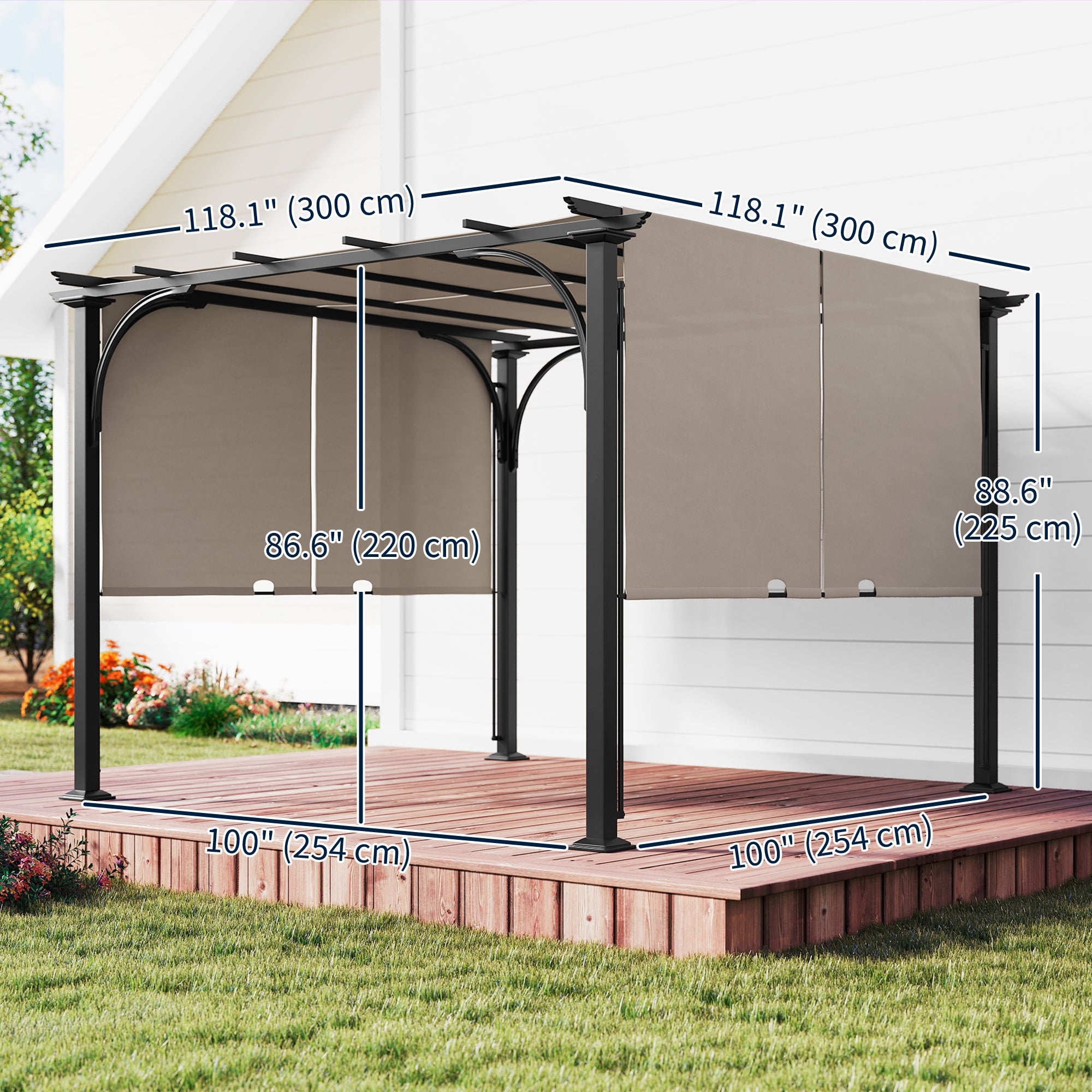10' x 10' Outdoor Pergola Patio Gazebo Canopy Sun Shelter, Steel Frame, Beige