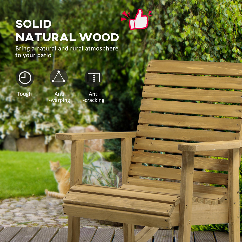 Wooden Outdoor Rocking Chair, Patio Traditional Rocking Chair, Slatted Structure Porch Rocker w/ Armrest for Both Outdoor and Indoor, Light Brown