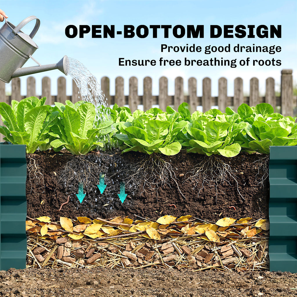 Set of 2 Galvanized Raised Beds for Garden, Outdoor Planter Box for Flowers, Herbs and Vegetables, Green