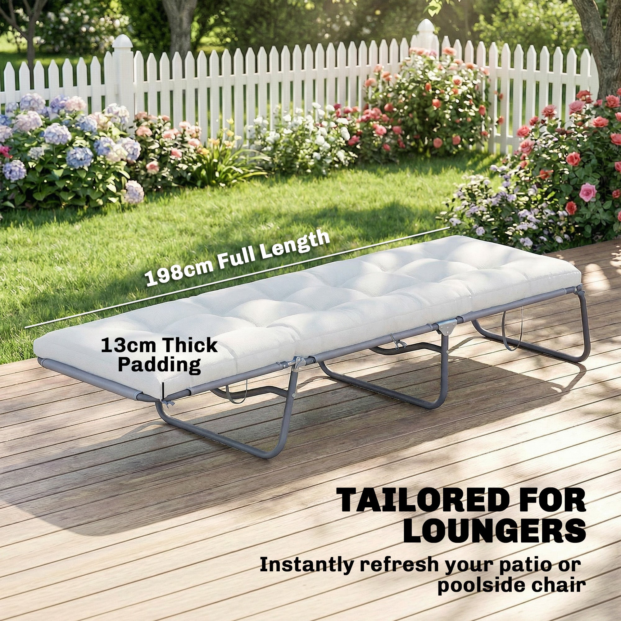 Patio Lounge Chair Cushion, UV50+ Chaise Lounge Chair Cushion with Securing Straps for Patio, 78 x 25.6 inch, Cream White