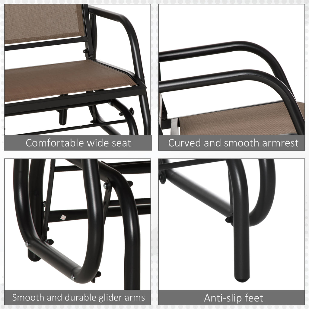 Patio Glider Outdoor Glider Chair with Breathable Mesh Seat & Backrest, Armrests and Metal Frame, Brown