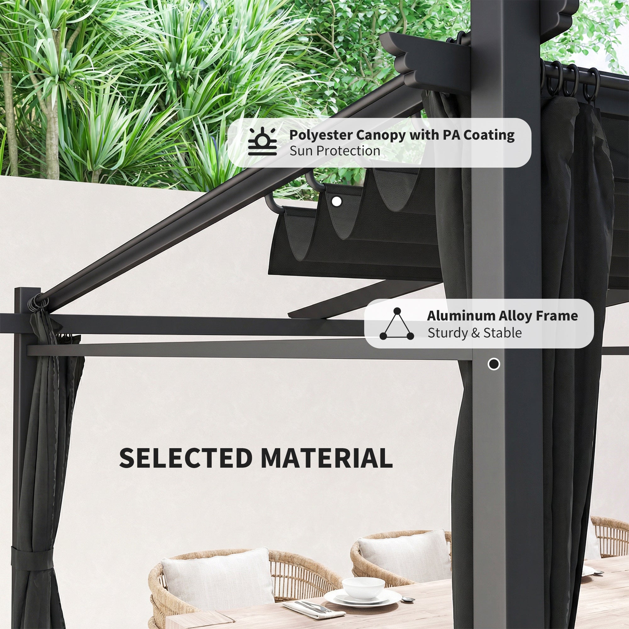 Metal Pergola with Sliding Roof Canopy, Retractable Pergola Canopy, 10' x 10', Black