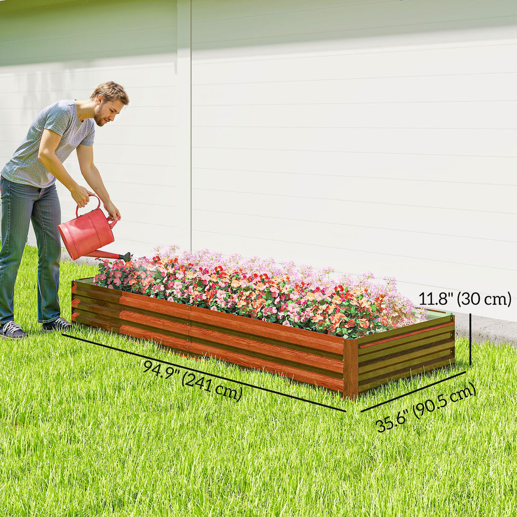 8 x 3 x 1ft Galvanized Raised Garden Bed, Reinforced Outdoor Planter Box with Open Bottom, Brown