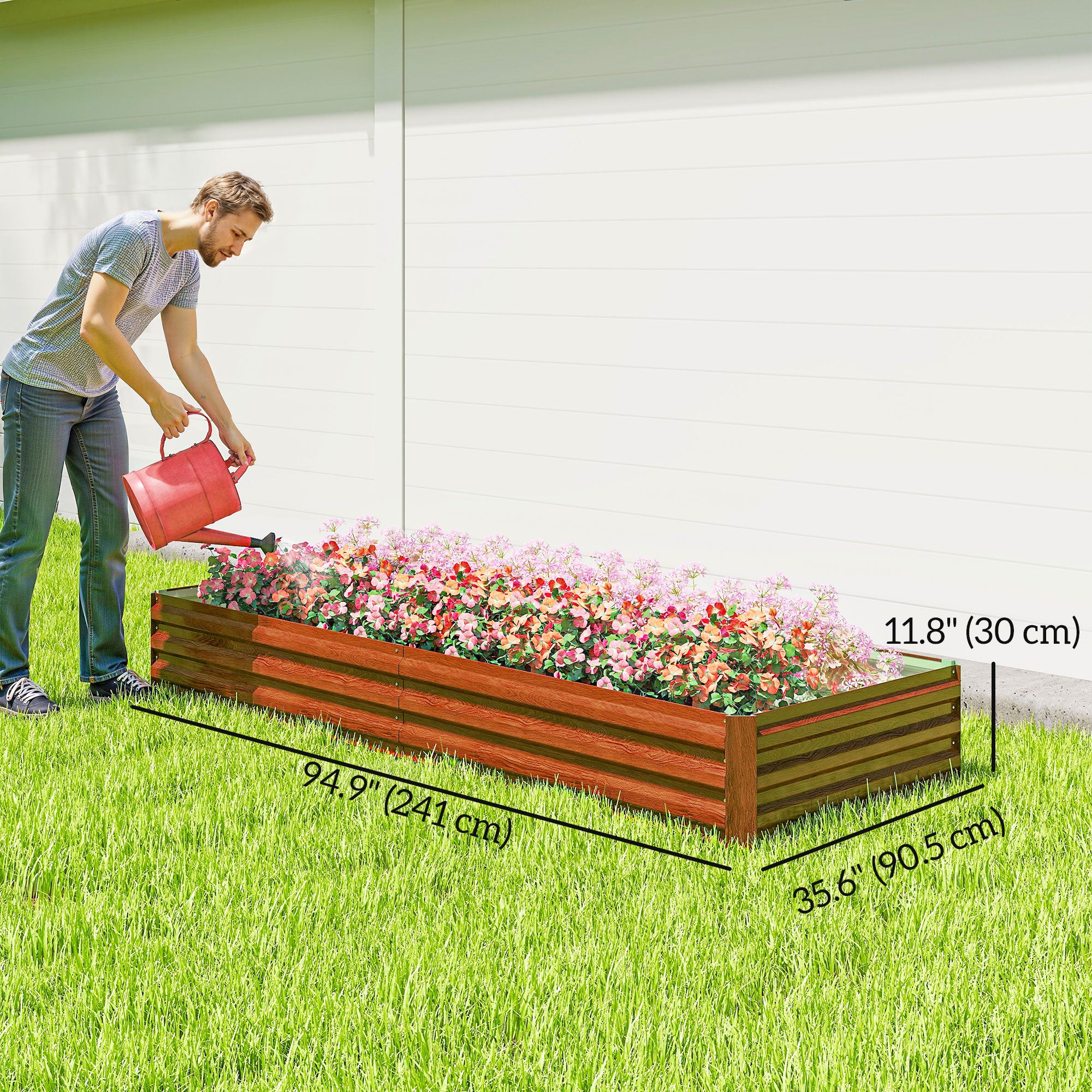 8 x 3 x 1ft Galvanized Raised Garden Bed, Reinforced Outdoor Planter Box with Open Bottom, Brown
