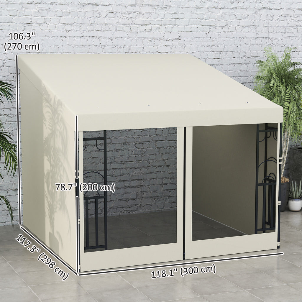 10' x 10' Wall Pergola, Outdoor Gazebo with 2 Curtains and 2 Nettings, UV Resistant, for Patio, Deck, Beige