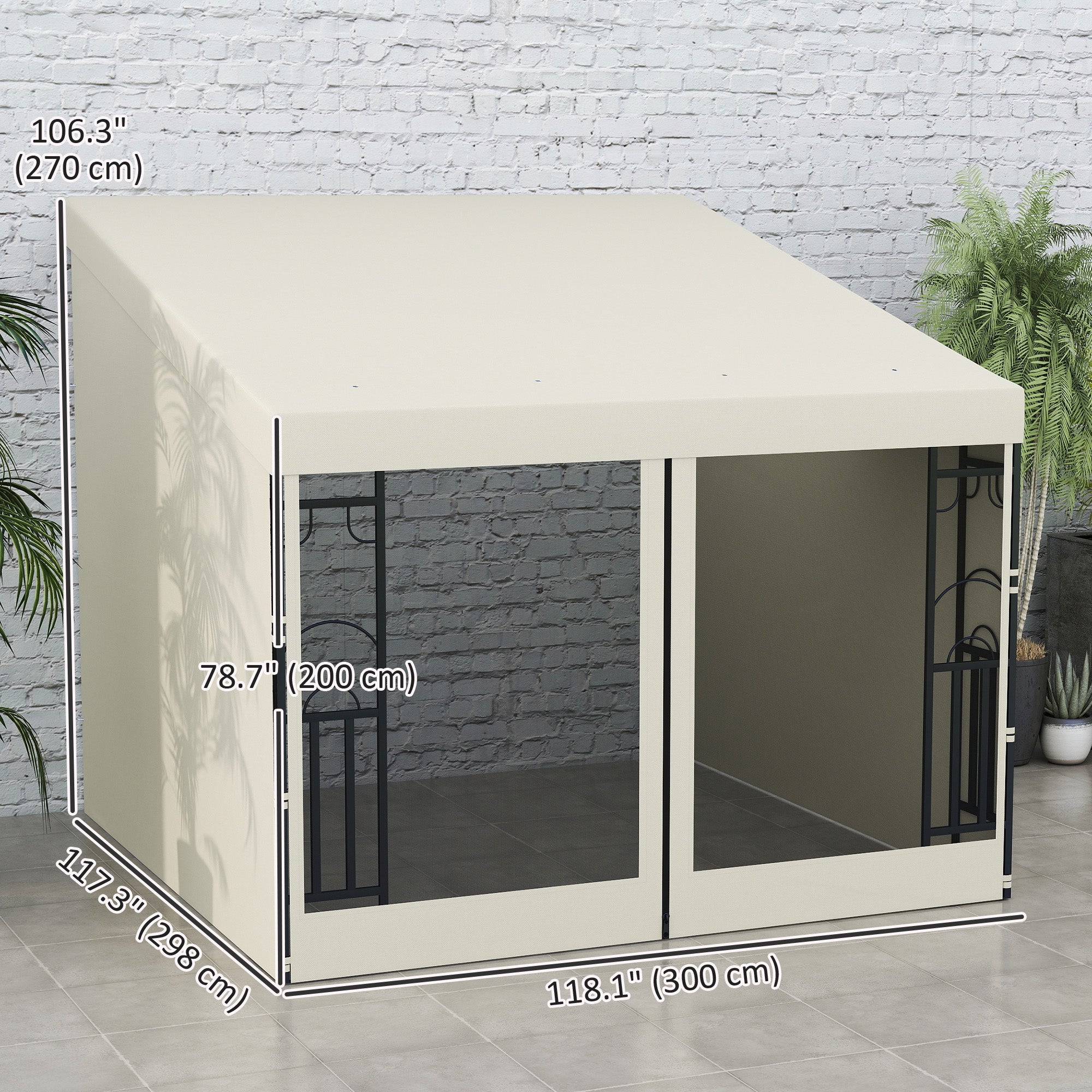 10' x 10' Wall Pergola, Outdoor Gazebo with 2 Curtains and 2 Nettings, UV Resistant, for Patio, Deck, Beige