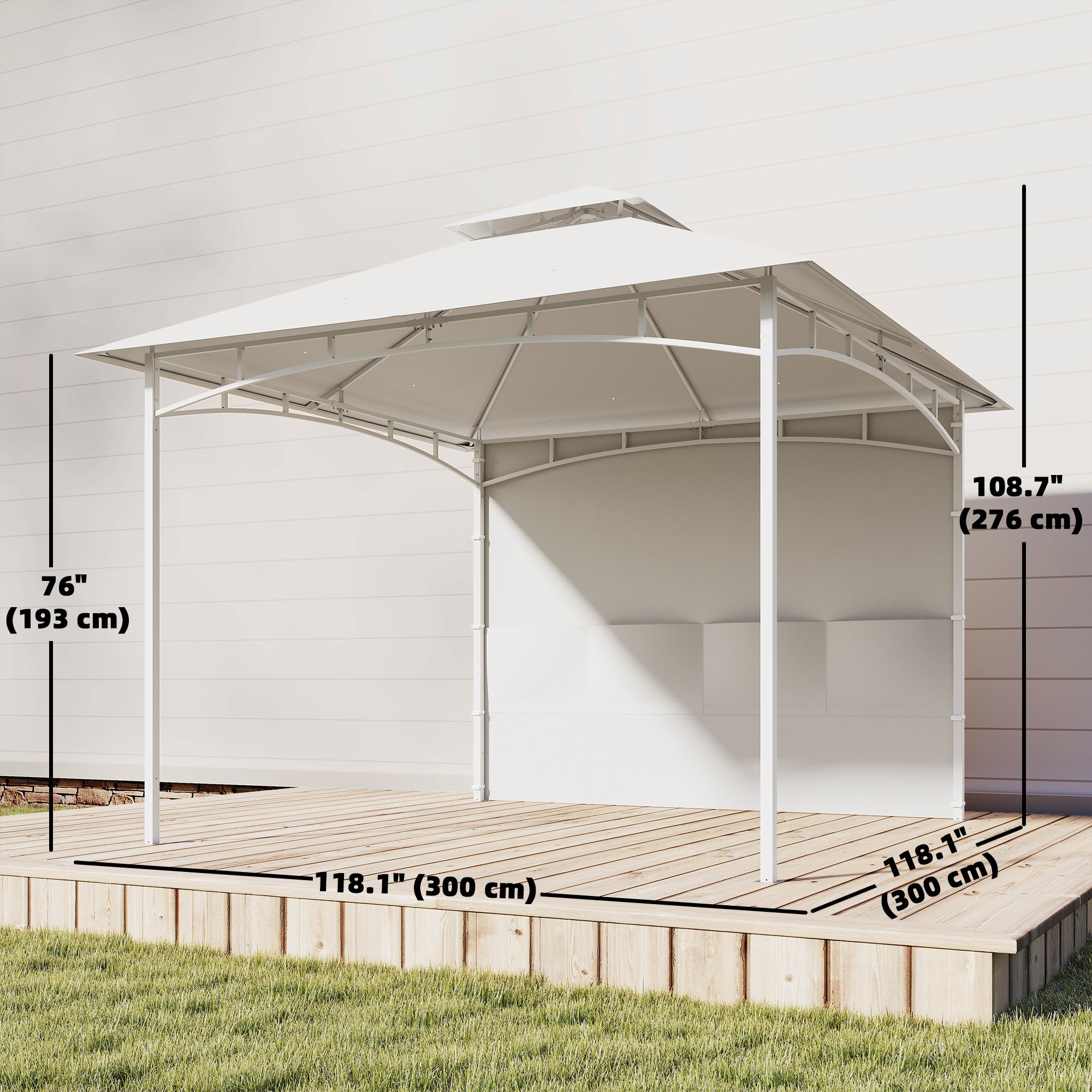 10' x 10' Patio Gazebo, Double Roof Outdoor Gazebo Canopy Shelter with Storage, Hook, Metal Frame, Cream White