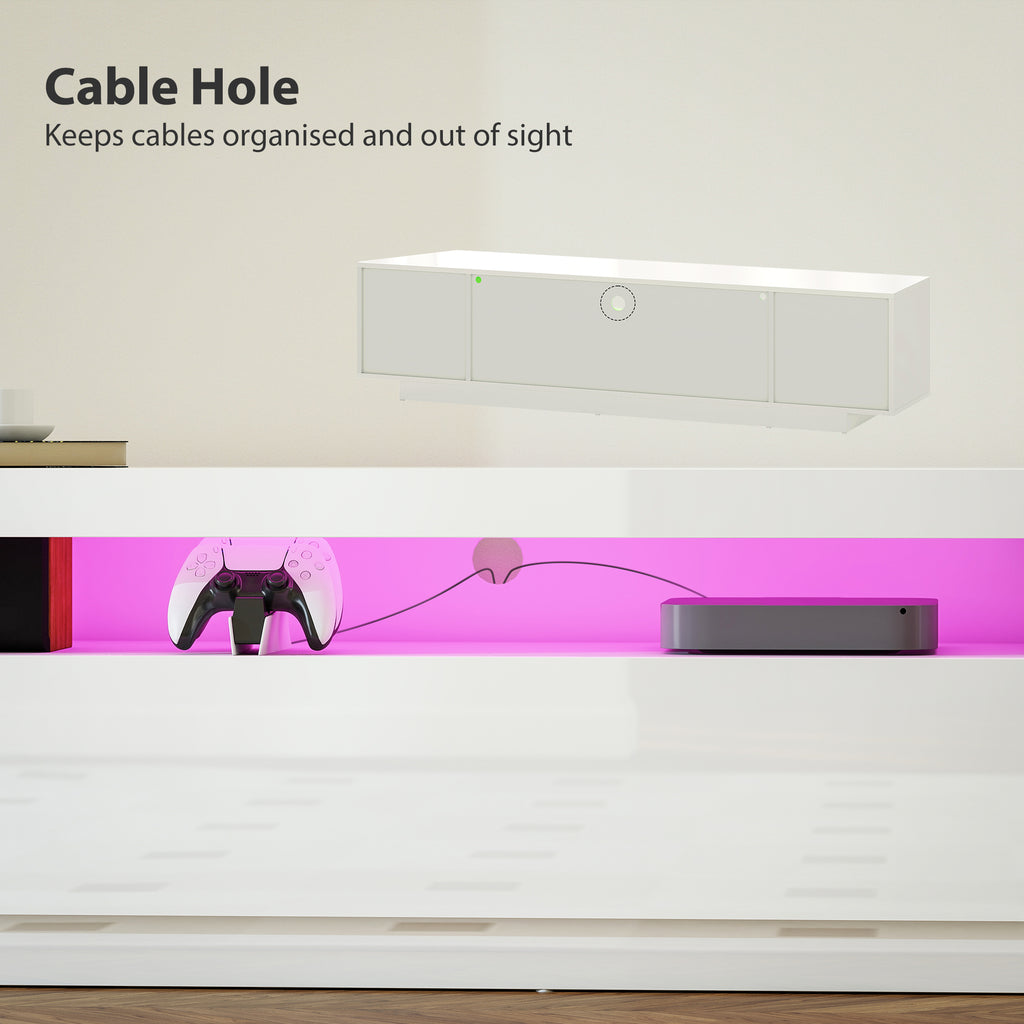 Entertainment Center with RGB LED Lights, TV Stand for 65-85 Inch TV, Modern TV Table for Living Room, High Gloss White