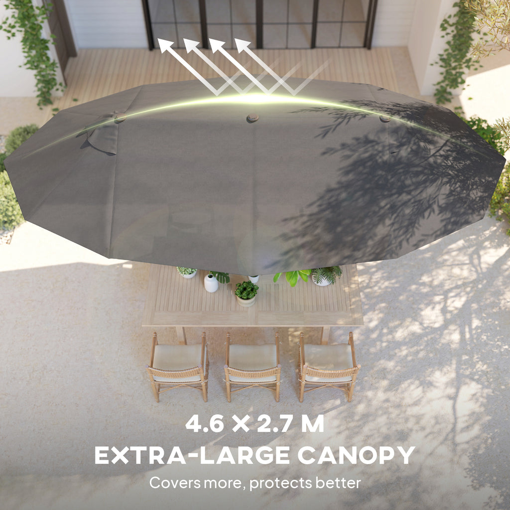15' Double-Sided Patio Umbrella Parasol Sun Shelter Canopy Shade Grey