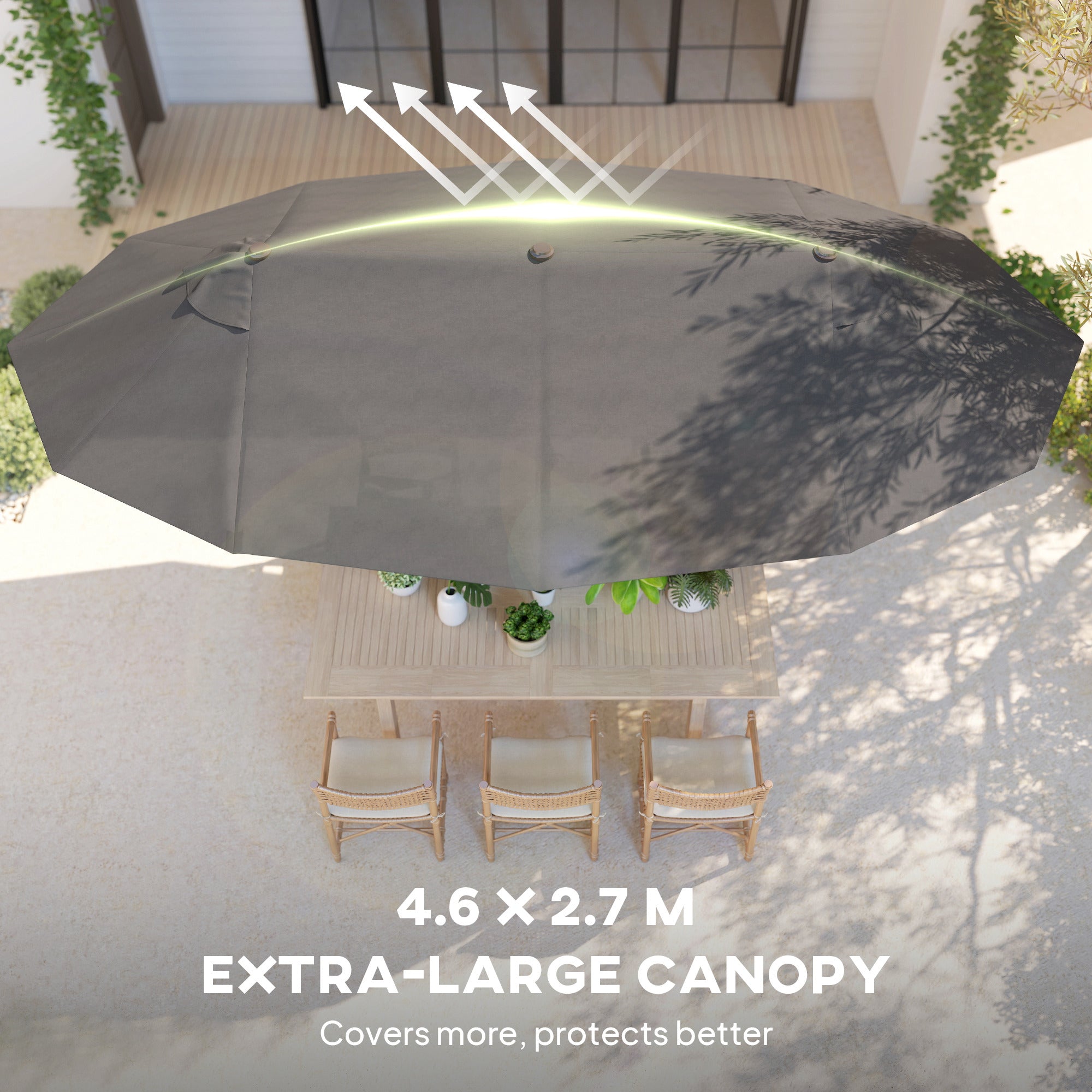 15' Double-Sided Patio Umbrella Parasol Sun Shelter Canopy Shade Grey