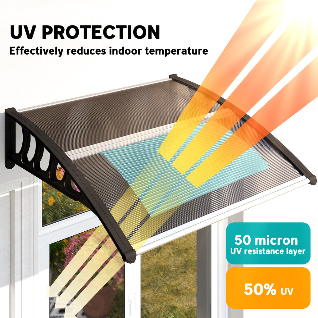 Awning Door Canopy, 40.6" x 38" Polycarbonate Front Door Outdoor Patio Cover with Hollow Sheet for UV Protection, Brown