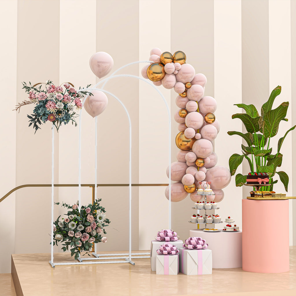 Wedding Arch, 7/6.5/6 ft Metal Balloon Arch Backdrop Stand Set of 3 for Birthday Party, Bridal Shower, White