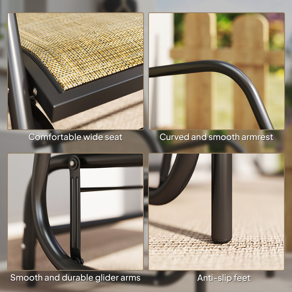 Patio Glider Outdoor Glider Chair with Breathable Mesh Seat & Backrest, Armrests and Metal Frame, Light Mixed Brown
